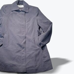 T Tahari Mid Length Car Coat Preppy Womens Medium Jacket Blue Hidden Button
